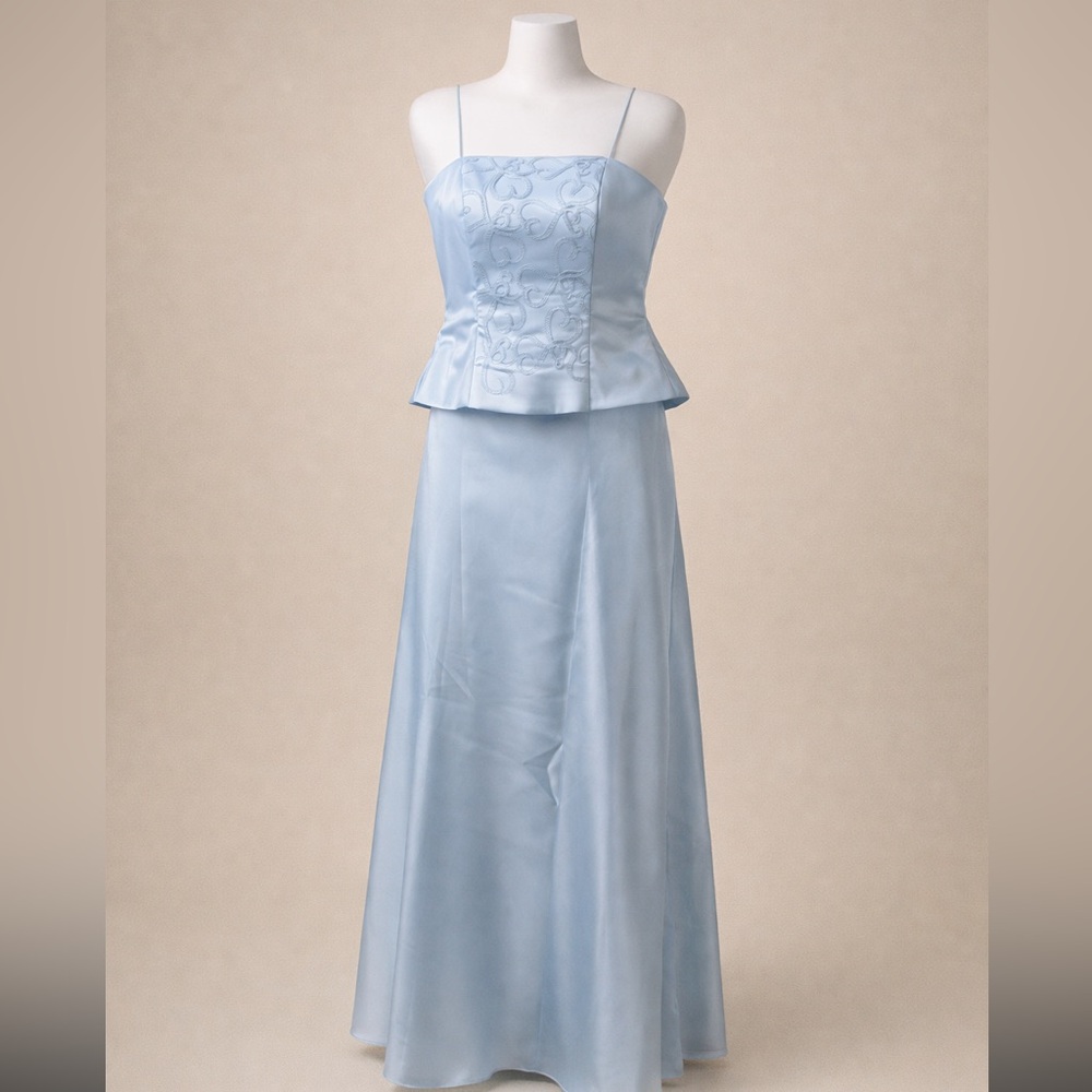 Light Blue Strapless Peplum Evening Gown
